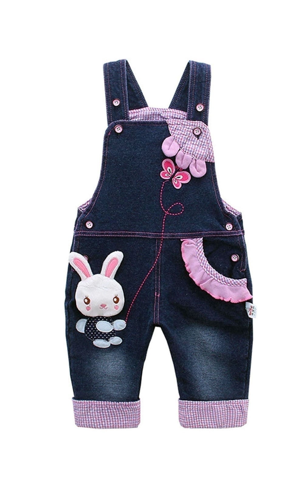 KIDSCOOL SPACE Baby Girl Cute 3D Bunny Jean Leisure Overalls,18-24 Months