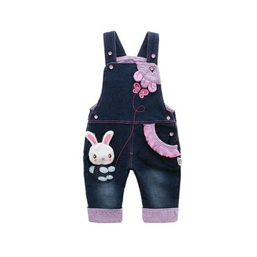 KIDSCOOL SPACE Baby Girl Cute 3D Bunny Jean Leisure Overalls,18-24 Months