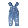 thumbnail image 1 of KIDSCOOL SPACE Baby Girl Letter Ruffled Jeans Overalls, 12-18 Months, 1 of 7