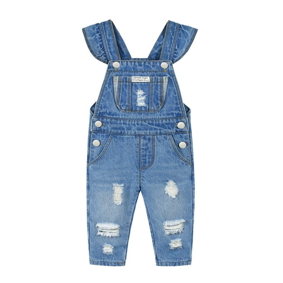KIDSCOOL SPACE Baby Girl Letter Ruffled Jeans Overalls,2-3 Years