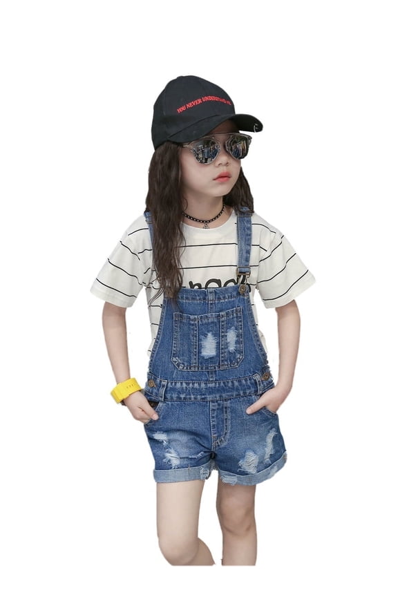 Baby Girl Ripped Denim Shortall Overalls Workwear Female,10-11 Years