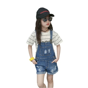 KIDSCOOL SPACE Baby Girl Ripped Denim Shortall Overalls Workwear Female,4-5 Years