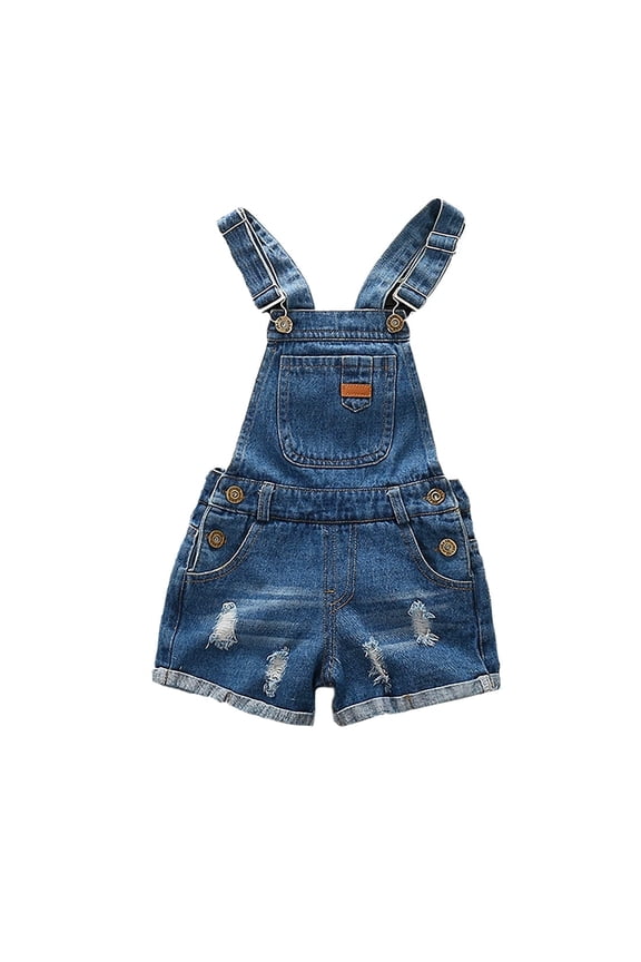 Baby Girl Ripped Denim Shortall Overalls Workwear Female, Deep Blue, 7-8 Years