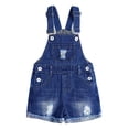 thumbnail image 1 of KIDSCOOL SPACE Baby Girls Boys Denim Shots,Ripped Raw Edge Hem Soft Jeans Summer Shortalls,Blue,12-18 Months, 1 of 7