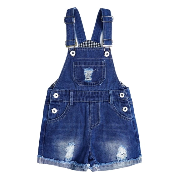 KIDSCOOL SPACE Baby Girls Boys Denim Shots,Ripped Raw Edge Hem Soft Jeans Summer Shortalls,Blue,12-18 Months