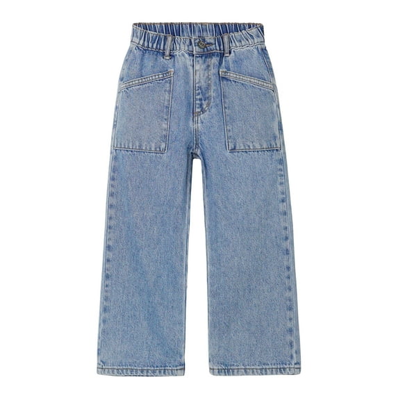 KIDSCOOL SPACE Baby Girls Boys Jeans, 12M-5T Little Kids Ribbed Waist With D-rings Denim Pants,Light Blue,2-3 Years