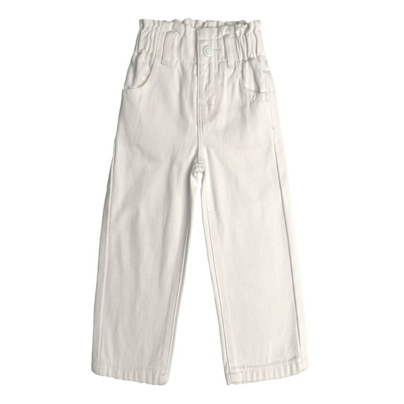 KIDSCOOL SPACE Baby Girls Boys Jeans, 12M-5T Little Kids Ribbed Waist With D-rings Denim Pants,White,3-4 Years