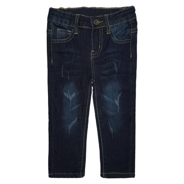 KIDSCOOL SPACE Baby Girls Boys Jeans,Elastic Band Inside Ripped Stretchy Soft Thin Summer Denim Slim Pants,Deep Blue,3-4 Years