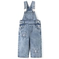 thumbnail image 1 of KIDSCOOL Girls Butterfly Embroidered Denim Overalls Wide Leg Jean Jumpsuit, Light Blue,6-7 Years, 1 of 8