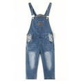 thumbnail image 1 of KIDSCOOL SPACE Baby Girls Denim Overalls,Toddler Boys Adjustable Ripped Fashion Jeans Workwear,Light Blue,12-18 Months, 1 of 7