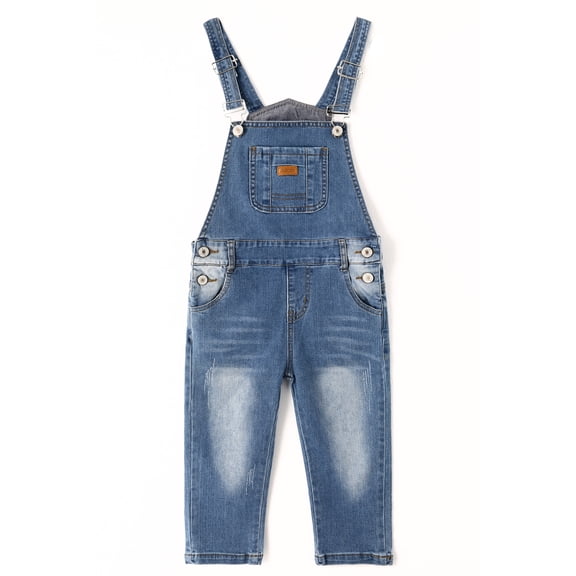KIDSCOOL SPACE Baby Girls Denim Overalls,Toddler Boys Adjustable Ripped Fashion Jeans Workwear,Light Blue,12-18 Months