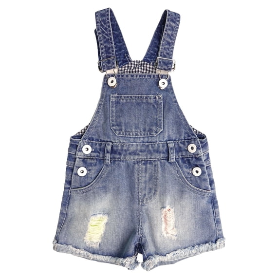KIDSCOOL Girls Jeans Shortalls Jumpsuit 18M-5T Ripped Denim Overalls Shorts,Blue,2-3 Years