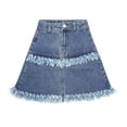 thumbnail image 1 of KIDSCOOL SPACE Baby Girls Denim Skirt, 2 Layer Raw Edge Fashion Summer Short Jeans Dress,Blue,3-4 Years, 1 of 6