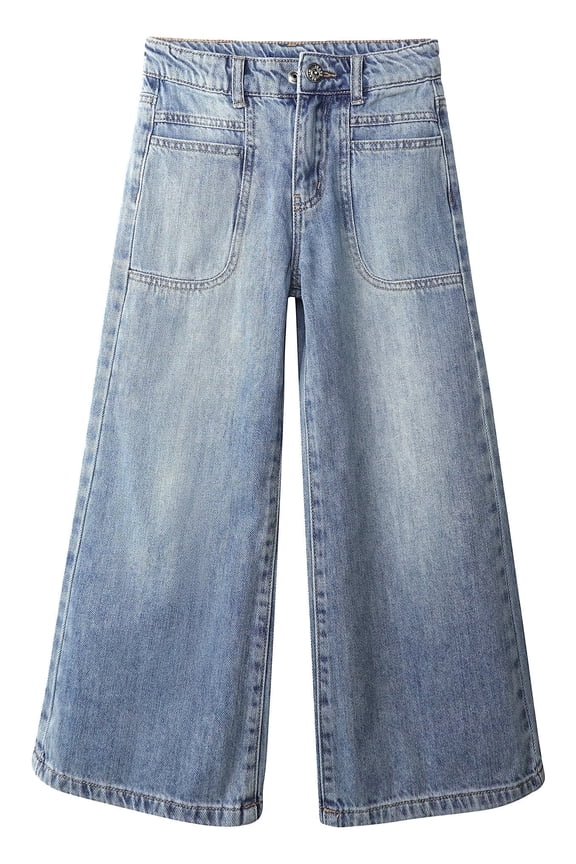 Baby Girls Jeans, 12M-13T Wide Size Range Wide-leg Flared Denim Pants,Light Blue,2-3 Years