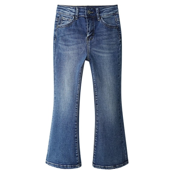 KIDSCOOL SPACE Baby Girls Jeans, 18M-14T Wide Size Range Bell-Bottomed Micro Flared Stretchy Denim Pants,Light Blue,18-24 Months