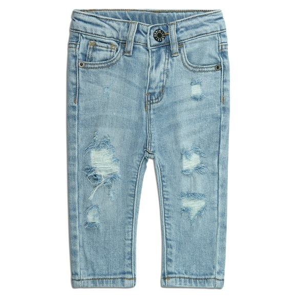 Baby Girls Jeans,Elastic Band Inside Ripped Washed Soft Summer Thin Cotton Slim Denim Pants,12-18 Months