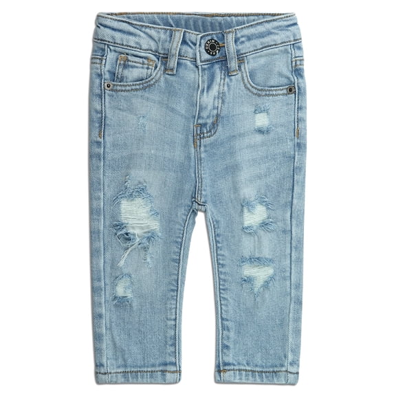 KIDSCOOL SPACE Baby Girls Jeans,Elastic Band Inside Ripped Washed Soft Summer Thin Cotton Slim Denim Pants,18-24 Months