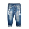 thumbnail image 1 of KIDSCOOL SPACE Baby Girls Jeans, Lace Patchwork Cuffed Bottom Ripped Denim Pants,Blue,3-4 Years, 1 of 6