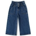 thumbnail image 1 of KIDSCOOL SPACE Baby Girls Jeans,Toddler Elastic Waist with D-ring Slant Pockets Wide-leg Denim Pants,Blue,2-3 Years, 1 of 6