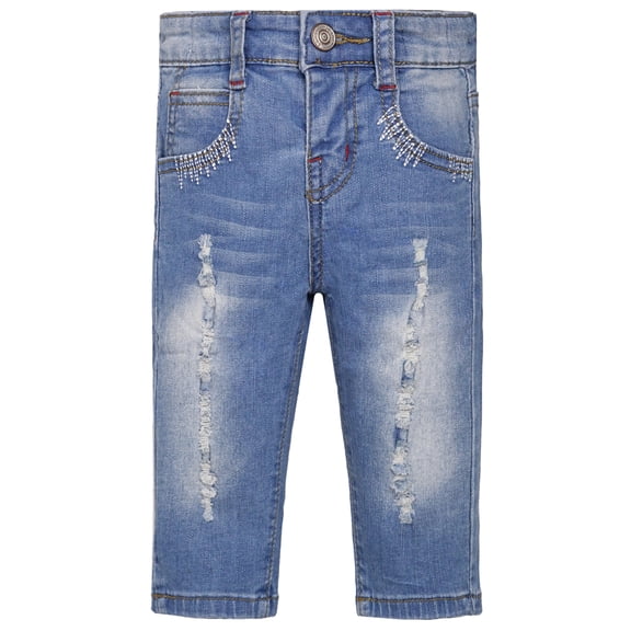 KIDSCOOL SPACE Baby Girls Little Kid Elastic Ripped Jeans StoneWashed Pants,18-24 Months