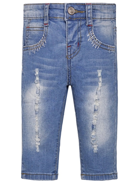 Baby Girls Little Kid Elastic Ripped Jeans StoneWashed Pants,18-24 Months