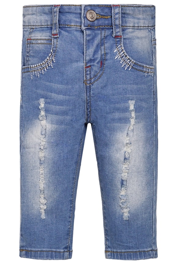 Baby Girls Little Kid Elastic Ripped Jeans StoneWashed Pants,18-24 Months