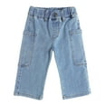 thumbnail image 1 of KIDSCOOL SPACE Baby Girls Wide-leg Cargo Jeans,Toddler Boy Elastic Waist with D-ring Loops Stretch Denim Pants,Light Blue,12-18 Months, 1 of 6