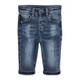 thumbnail image 1 of KIDSCOOL SPACE Baby Jeans,Little Toddler Elastic Band Inside with D-ring Distressed Vintage Creasing Stretch Denim Pants,Light Blue,9-12 Months, 1 of 6