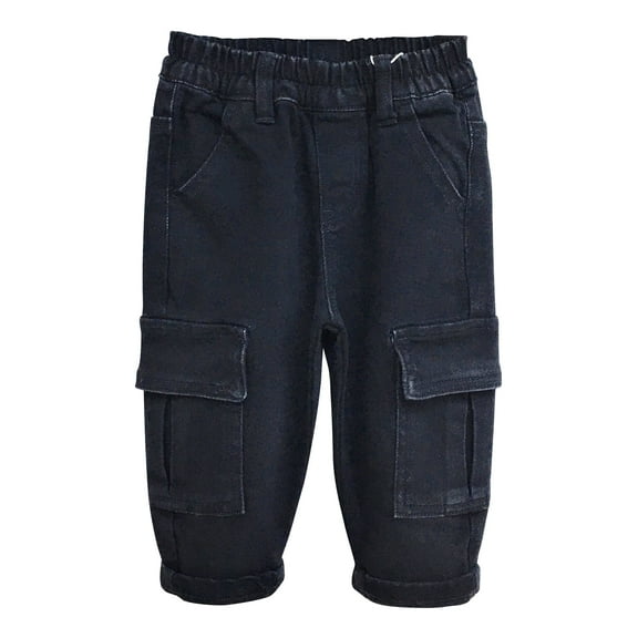 KIDSCOOL SPACE Baby Jeans,Little Toddler Kids Elastic Waist with D-ring Stretch Cargo Denim Pants,Black,2-3 Years