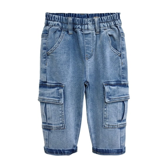 KIDSCOOL SPACE Baby Jeans,Little Toddler Kids Elastic Waist with D-ring Stretch Cargo Denim Pants,Light Blue,18-24 Months