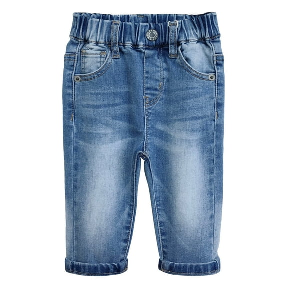 KIDSCOOL SPACE Baby Jeans,Toddler Elastic Waistband with D-ring High Stretch Denim Pants,Light Blue,6-9 Months