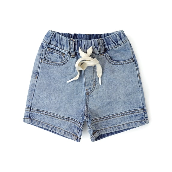 KIDSCOOL SPACE Baby Little Big Boys Denim Shorts,Elastic Waist with Drawstring Adjustable Jeans Summer Wear, Light Blue, 18-24 Months