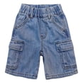 thumbnail image 1 of KIDSCOOL Boys Girls Cargo Denim Jeans Shorts Ribbed Elastic Half Pants, Light Blue, 5-6 Years, 1 of 7
