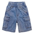 thumbnail image 1 of KIDSCOOL Boys Girls Cargo Denim Half Pants Ribbed Elastic Jeans Shorts, Light Blue, 5-6 Years, 1 of 6