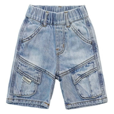 KIDSCOOL SPACE Baby Little Big Boys Shorts,Girls Ribbed Elastic Waist Summer Half Pants Cargo Jeans, Light Blue, 18-24 Months