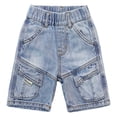 thumbnail image 1 of KIDSCOOL SPACE Baby Little Big Boys Shorts,Girls Ribbed Elastic Waist Summer Half Pants Cargo Jeans, Light Blue,9-10 Years, 1 of 6
