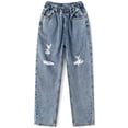 thumbnail image 1 of KIDSCOOL SPACE Baby Little Big Girls Jeans,Elastic Waist Ripped Holes Soft Strech Denim Pants,4-5 Years, 1 of 7