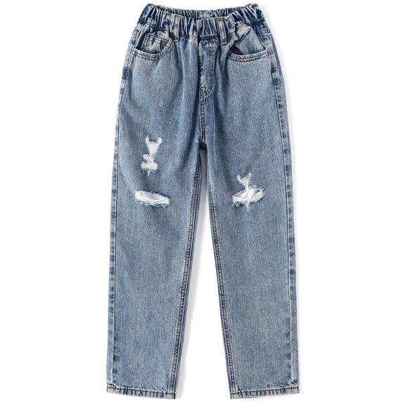 KIDSCOOL SPACE Baby Little Big Girls Jeans,Elastic Waist Ripped Holes Soft Strech Denim Pants,4-5 Years