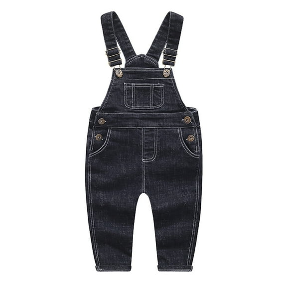 KIDSCOOL SPACE Baby Little Boys Girls Black Denim Overalls,Jean Workwear,Deep Blue,12-18 Months