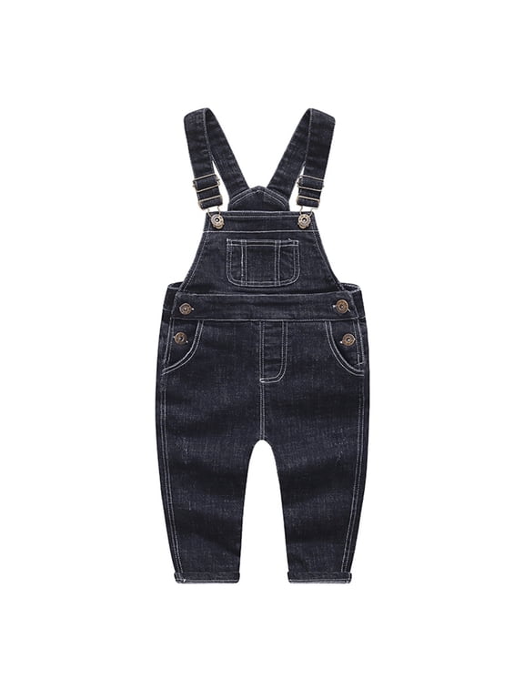 Baby Little Boys Girls Black Denim Overalls,Jean Workwear,Deep Blue,18-24 Months