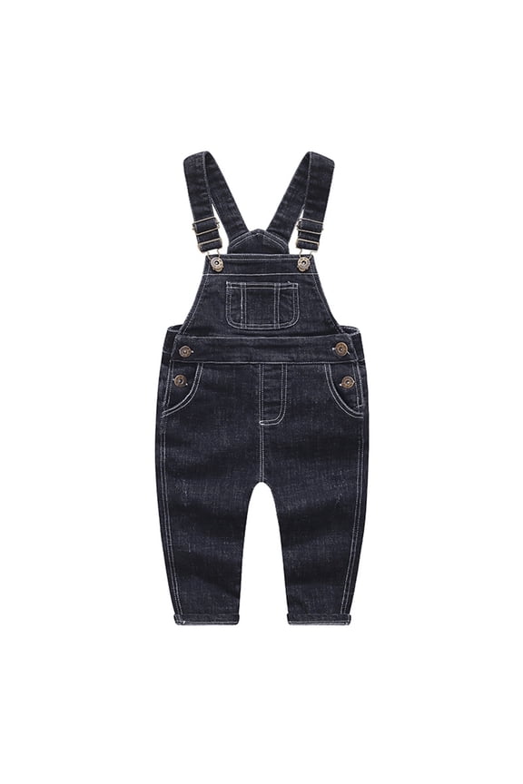 Baby Little Boys Girls Black Denim Overalls,Jean Workwear,Deep Blue,18-24 Months