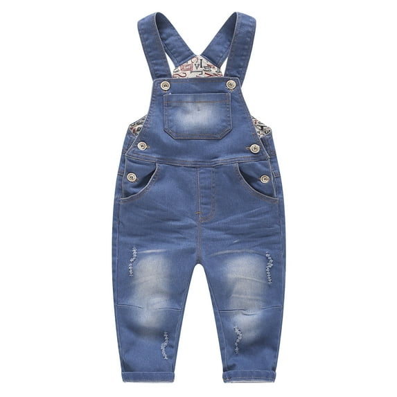 KIDSCOOL SPACE Baby & Little Boys/Girls Blue Denim Dungaree,Jean Overalls,Blue,18-24 Months