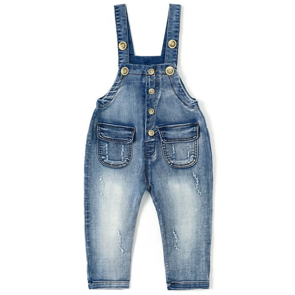 KIDSCOOL SPACE Baby & Little Boys/Girls Blue Denim Dungaree,Jean Overalls,Blue,18-24 Months
