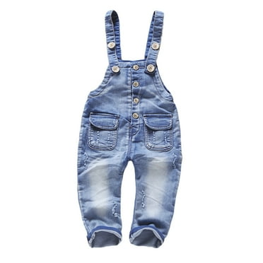KIDSCOOL SPACE Baby & Little Boys/Girls Blue Denim Dungaree,Jean Overalls,Blue,6-12 Months