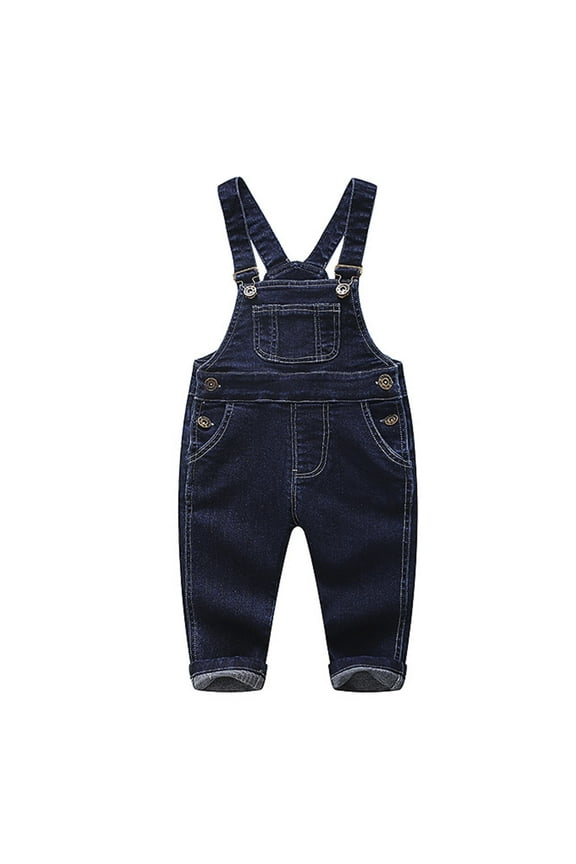 Baby Little Boys Girls Denim Overalls,Cute Jean Workwear,Deep Blue,18-24 Months