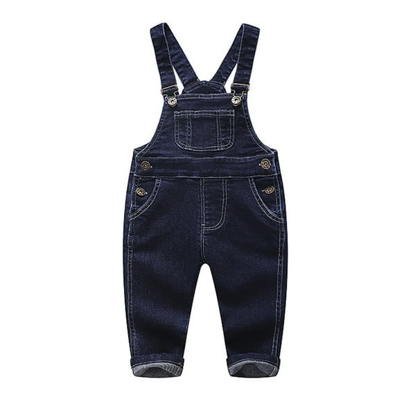 KIDSCOOL SPACE Baby Little Boys Girls Denim Overalls,Cute Jean Workwear,Deep Blue,3-4 Years