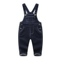 thumbnail image 1 of KIDSCOOL SPACE Baby Little Boys Girls Denim Overalls,Cute Jean Workwear,Deep Blue,6-12 Months, 1 of 7