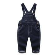 Baby Little Boys Girls Denim Overalls,Cute Jean Workwear,Deep Blue,6-12 Months