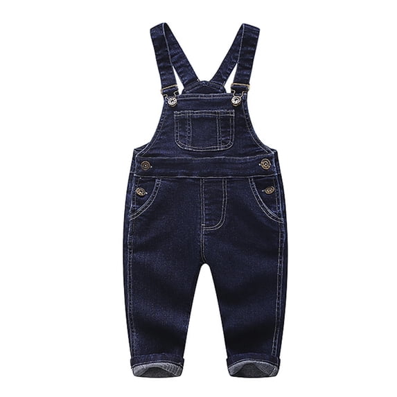 KIDSCOOL SPACE Baby Little Boys Girls Denim Overalls,Cute Jean Workwear,Deep Blue,6-12 Months