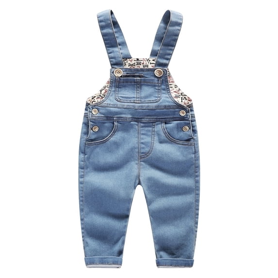 KIDSCOOL SPACE Baby Little Boys Girls Denim Overalls,Jean Workwear,Light Blue,6-12 Months